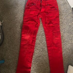 Very Cute Red Jeans with a lot of pockets / size 8 BUT FIT LIKE A 6